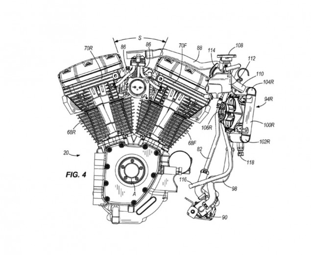 There Are No Sacred Cows: Harley Davidson Patents Cylinder Head Cooling System Harley Davison water cooled cylinder patent 1 635x520